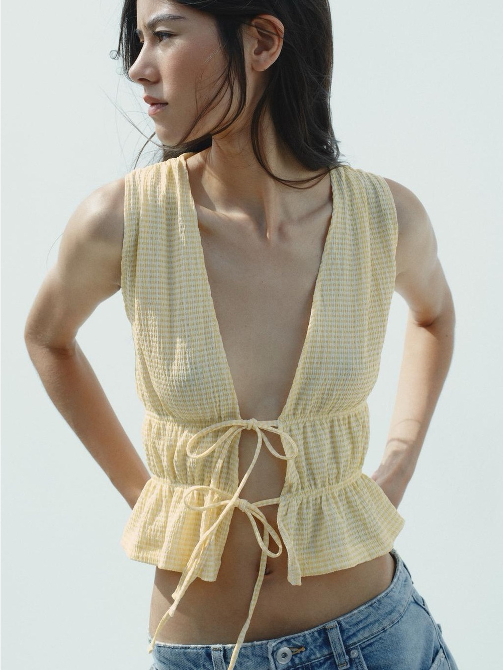Zara Yellow Gingham Tie Tope